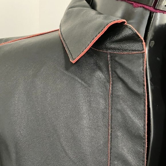 Madison Studio Black with Red Pin Stripe Leather Womens Jacket Size 8P - Picture 3 of 12